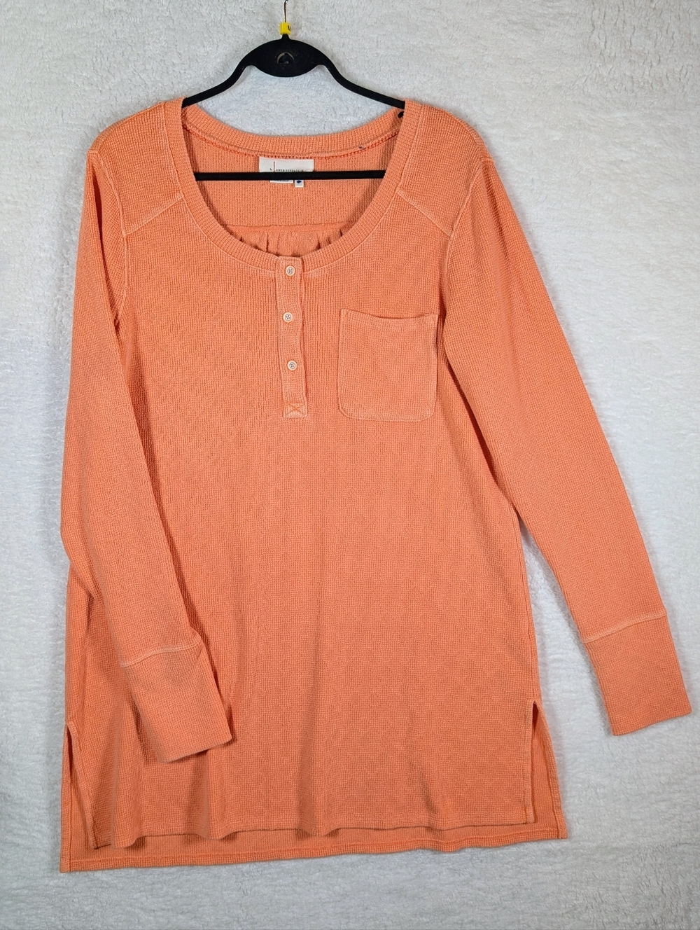 296-Anthropologie Peach Long-Sleeve Henley Tunic